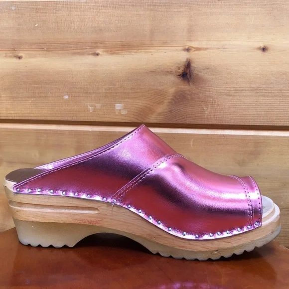 Troentorp of Sweden Mariah Metallic Hot Pink Clog Sandal Leather 8-8.5 38 - Picture 6 of 16